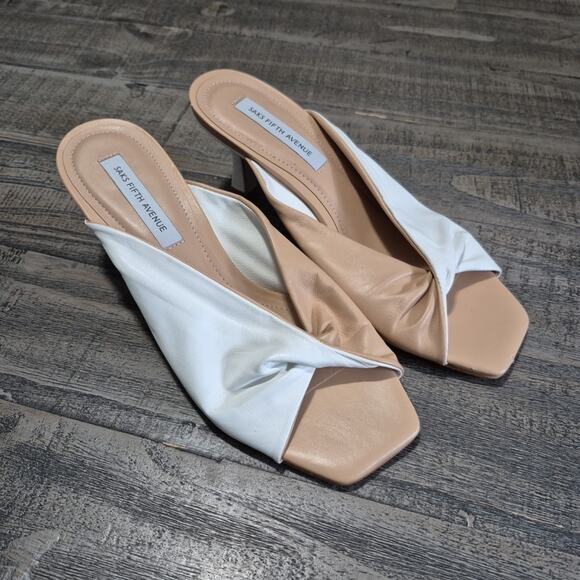Saks Fifth Avenue Shoes - Saks Fifth Avenue Collection Sandals Womens 6M 2 Tone White Tan Leather Mules